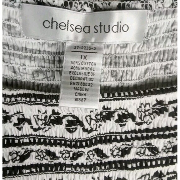 Chelsea Studio Dress Size 1X Mini Black/White Floral Cotton Beaded - Picture 2 of 10
